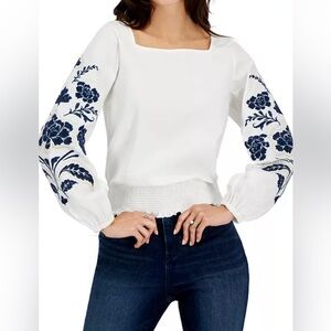 INC International Concepts Embroidered Sleeve Top Blouse Size M